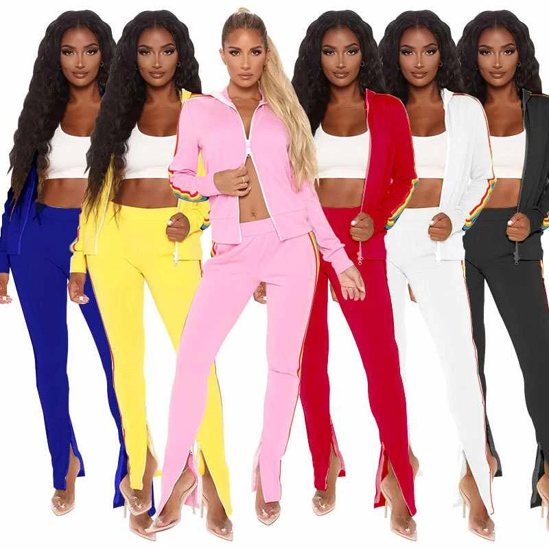 

Size Wear Colored Ribbon Pull-on Cardigan Long Sleeve Casual Sports Suit Two Pieces Set