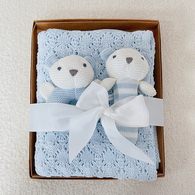 

Oeko soft jersey pointelle 100% cotton knitted receiving baby blanket for infant toddler wrapping