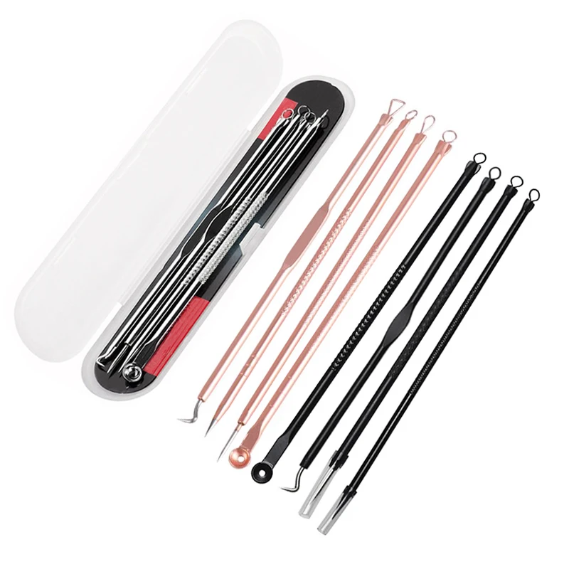 

4Pcs/Box Dual End Stainless Steel Acne Removal Needles Extractor Tool Set Beauty Care Blackhead Remover, Silver/black/rose gold