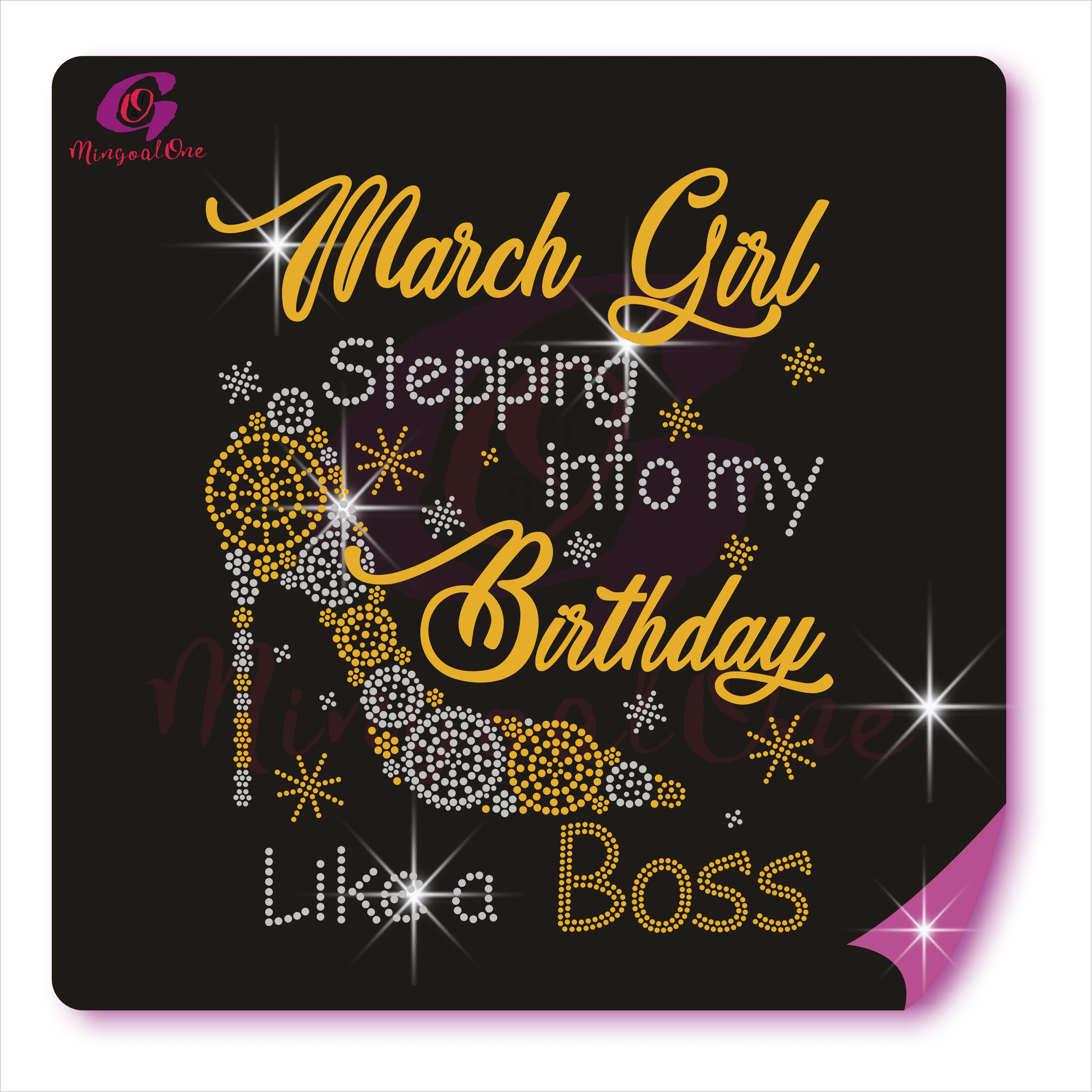 

Gold Stepping Into My Birthday Like A Boss Shoes Rhinestone Heat Transfer Designs Bling High Heels Iron on Rhinestone Motif, Select from color chart