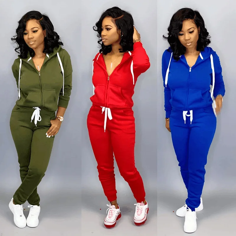 

Custom women tracksuit two piece set hooded sweatshirt sweatpants joggers 2 pcs sets 2020 fall clothing for women sportswear, Solid,green,blue