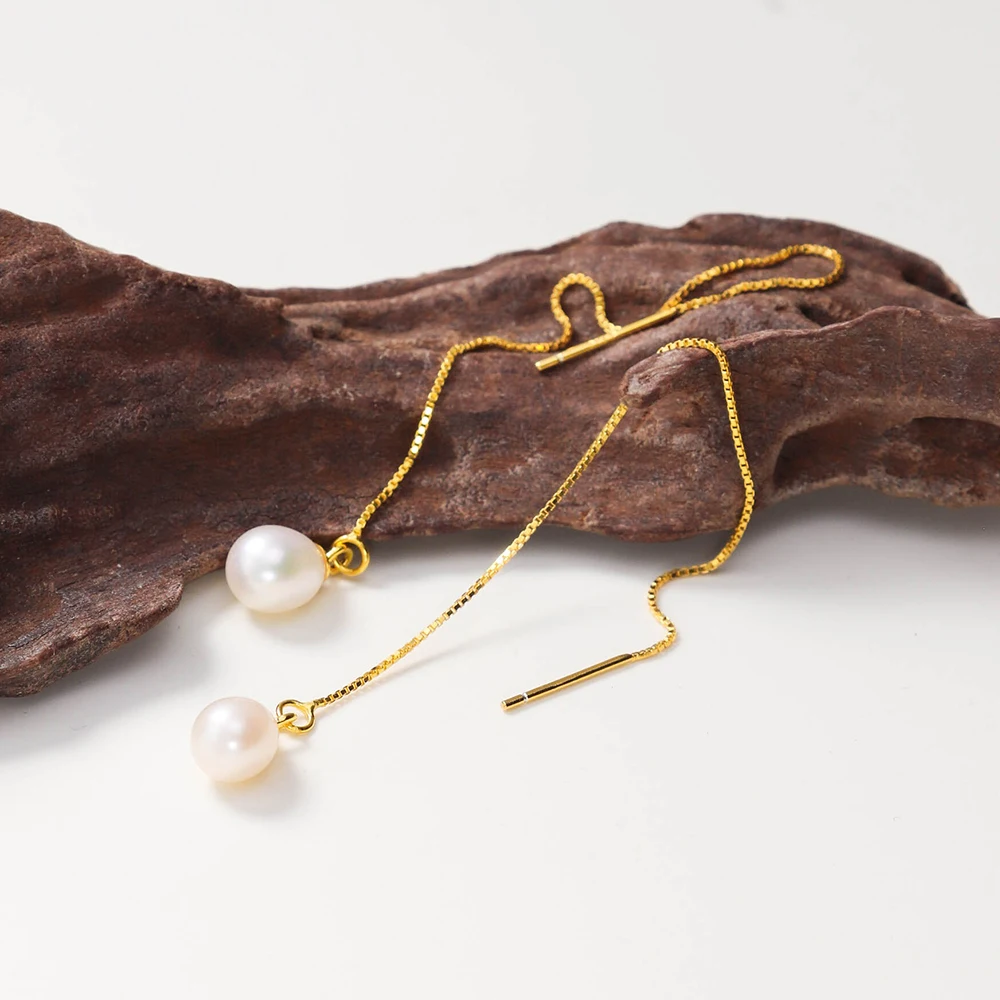 

Chris April 925 sterling silver box chain natural freshwater pearl small drop earrings for women