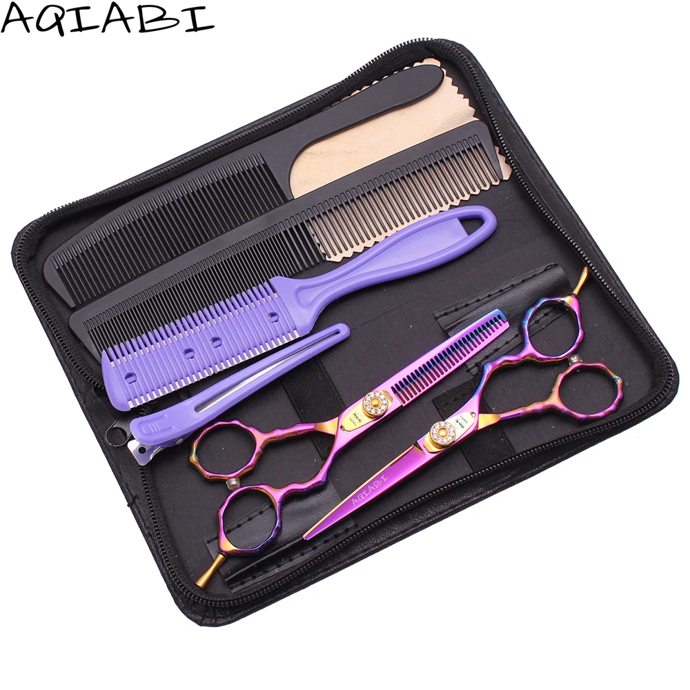 

Scissors Hair 5.5" AQIABI Japanese 440C Thinning Scissors Professional Scissors Hair Cutting Shears Multi-color A9010, Silver