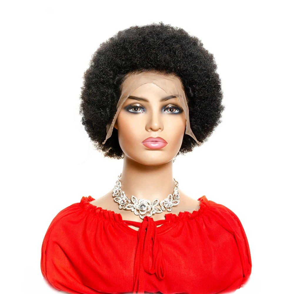 

Short Afro Kinky Curly Human Hair Brazilian 13x4 4x4 Lace Front Wigs Natural Color Remy Wigs For Black Women Afro Curls Bulk Wig