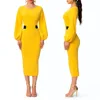 Explosive Sexy Split Skirt Long Yellow Trumpet Women Dresses with Zipper for Daily life or Party Ball Gowns and Cocktail