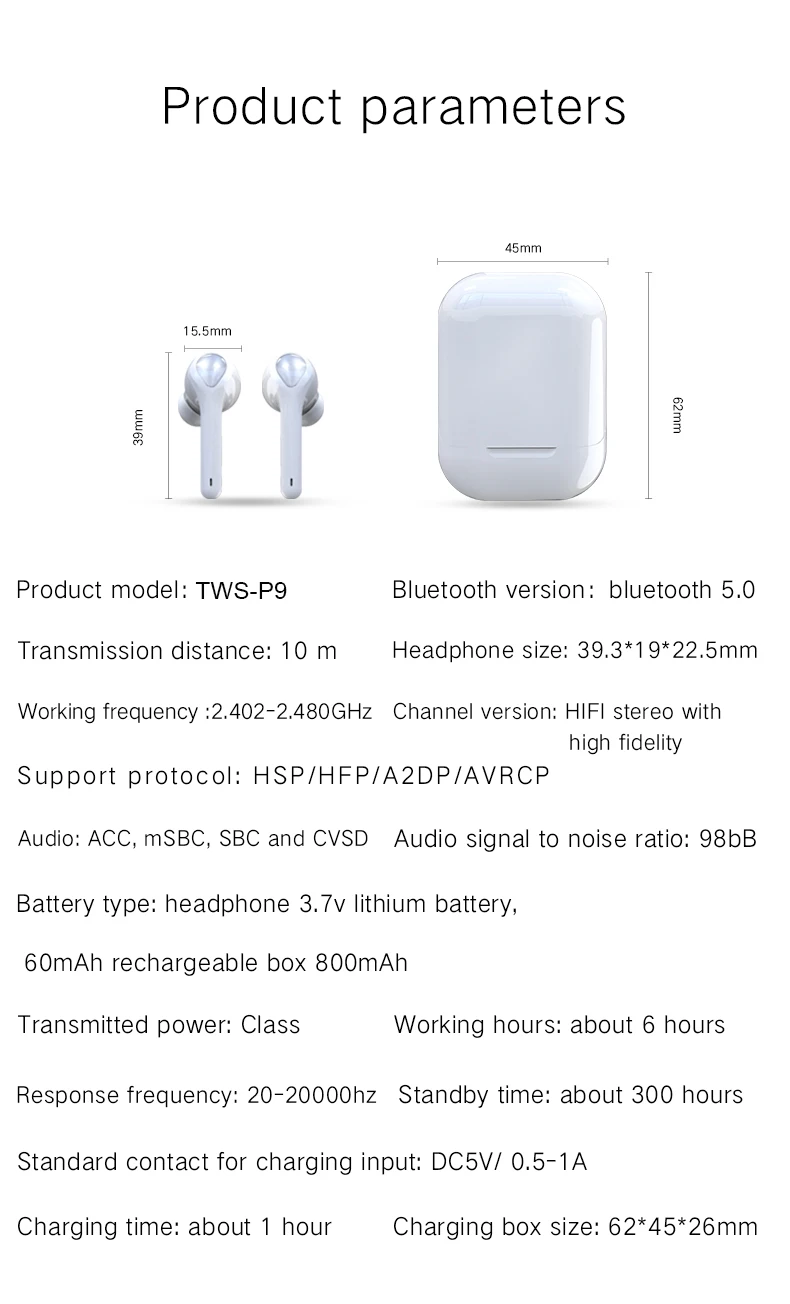 New design P9 TWS wireless earbuds stereo sound Bluetooth 5.0 wireless earphone for gifts - ANKUX.COM