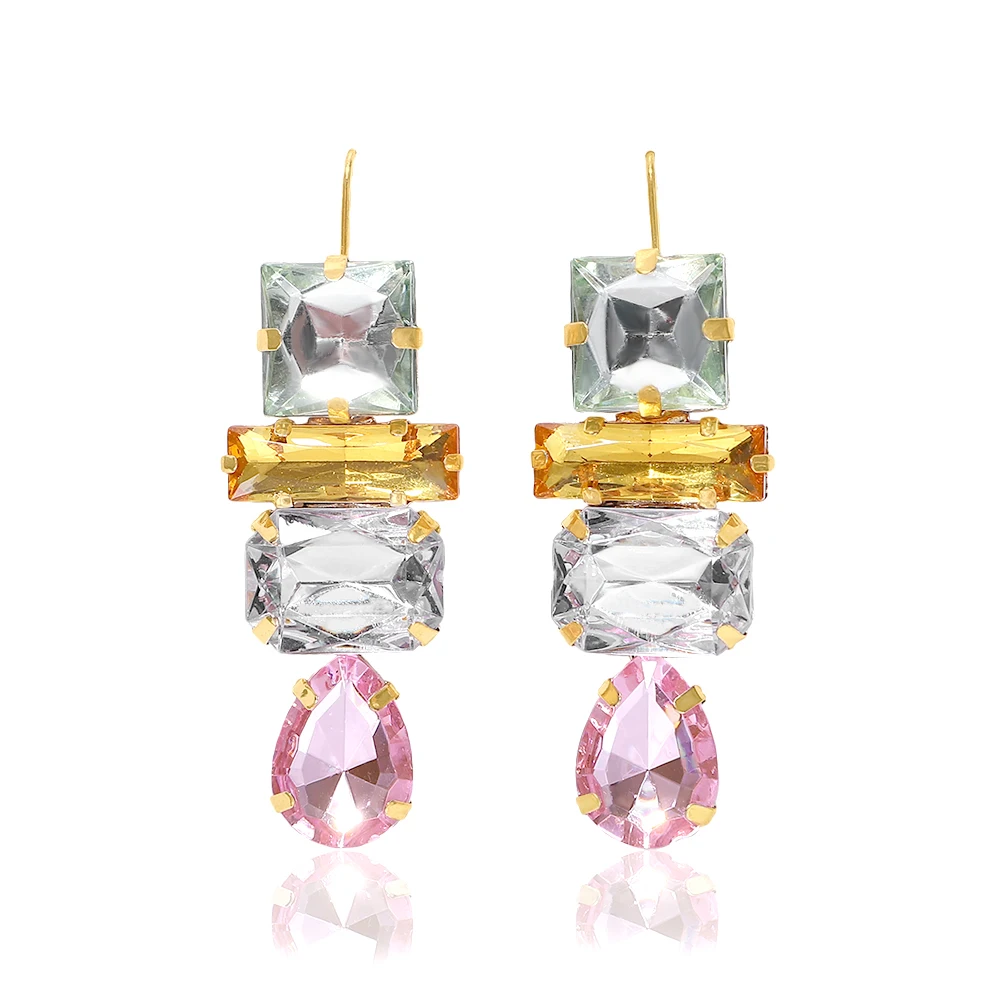 

Barlaycs 2019 Fashion Statement Vintage Colorful Crystal Rhinestone Gemstone Drop Dangle Earrings for Women Jewelry