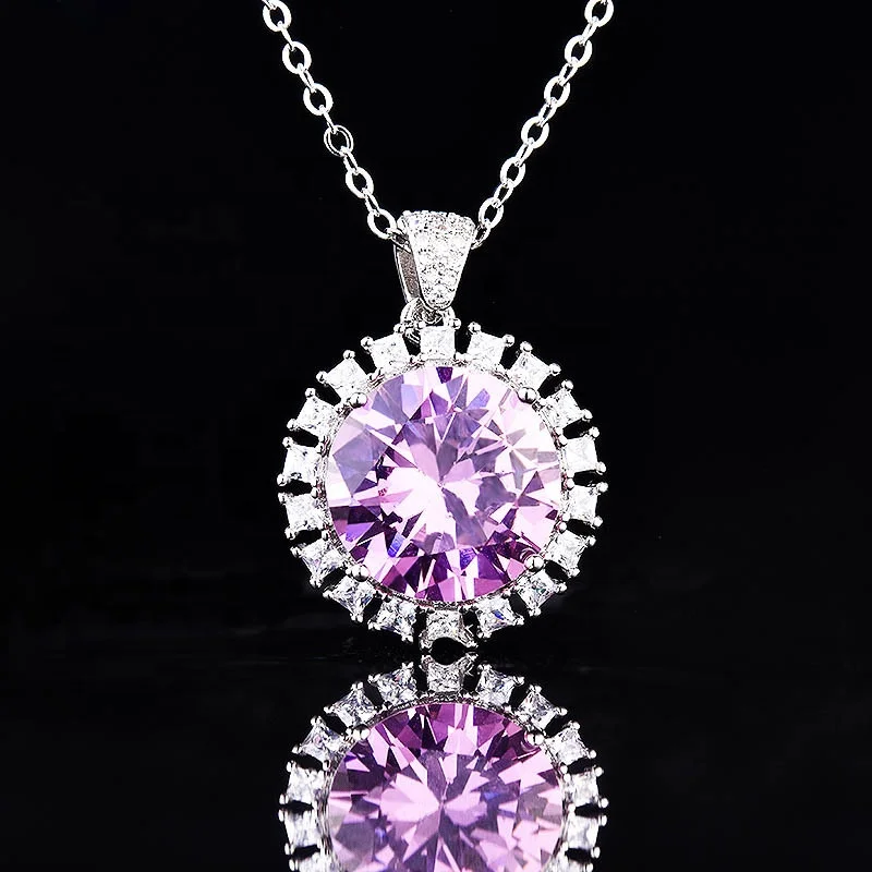 

Fashion Simple Round Pendant Necklace Full Inlay Shiny Zircon Dainty Luxury Jewelry For Women Wedding Valentine's Day Gifts