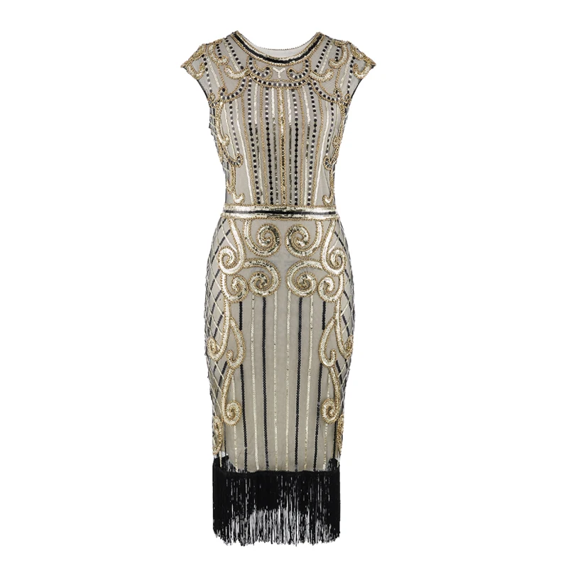 

2020 Newest Women s 1920s Vintage Sequin Full Fringed Deco Inspired Flapper Dress Roaring 20s Great Gatsby Dress Vestidos, Shown