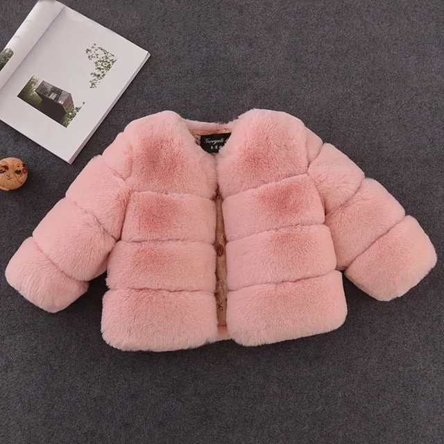 

New Winter Girls Fur Coat Elegant Baby Girl Faux Fur Jackets And Coats Thick Warm Parka Kids Outerwear Clothes Girls Coat, As shown