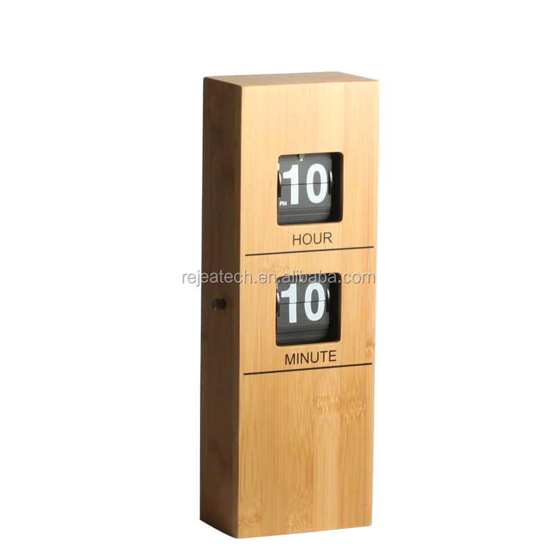 
Bamboo Environmental Flip Clock for Wall Mounted Tabletop Desk Mechanical Quartz Battery Powered AM / PM 