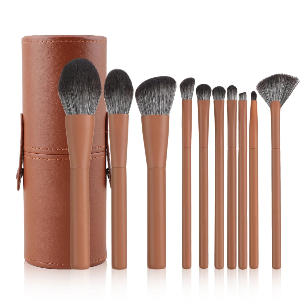 

HMU Ship Fast Custom Logo 10 Piece Super Soft Synthetic Hair Vegan Brown Cosmetics Beauty Tools Make Up Makeup Brush Set