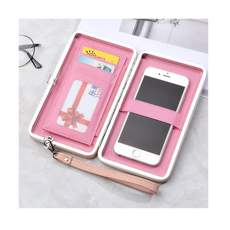 

YS-W086 Fashion PU Leather Ladies hand purse mobile phone Wallets with metal wallet clasps