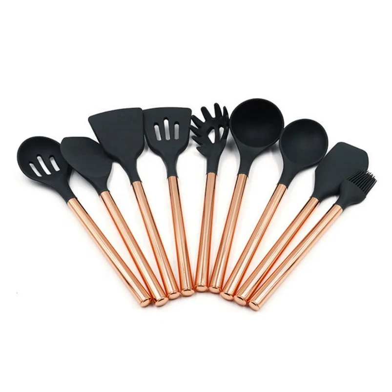 

Kitchen Accessories Rose Gold Handle Silicone Cooking Utensils Cookware Tools Set