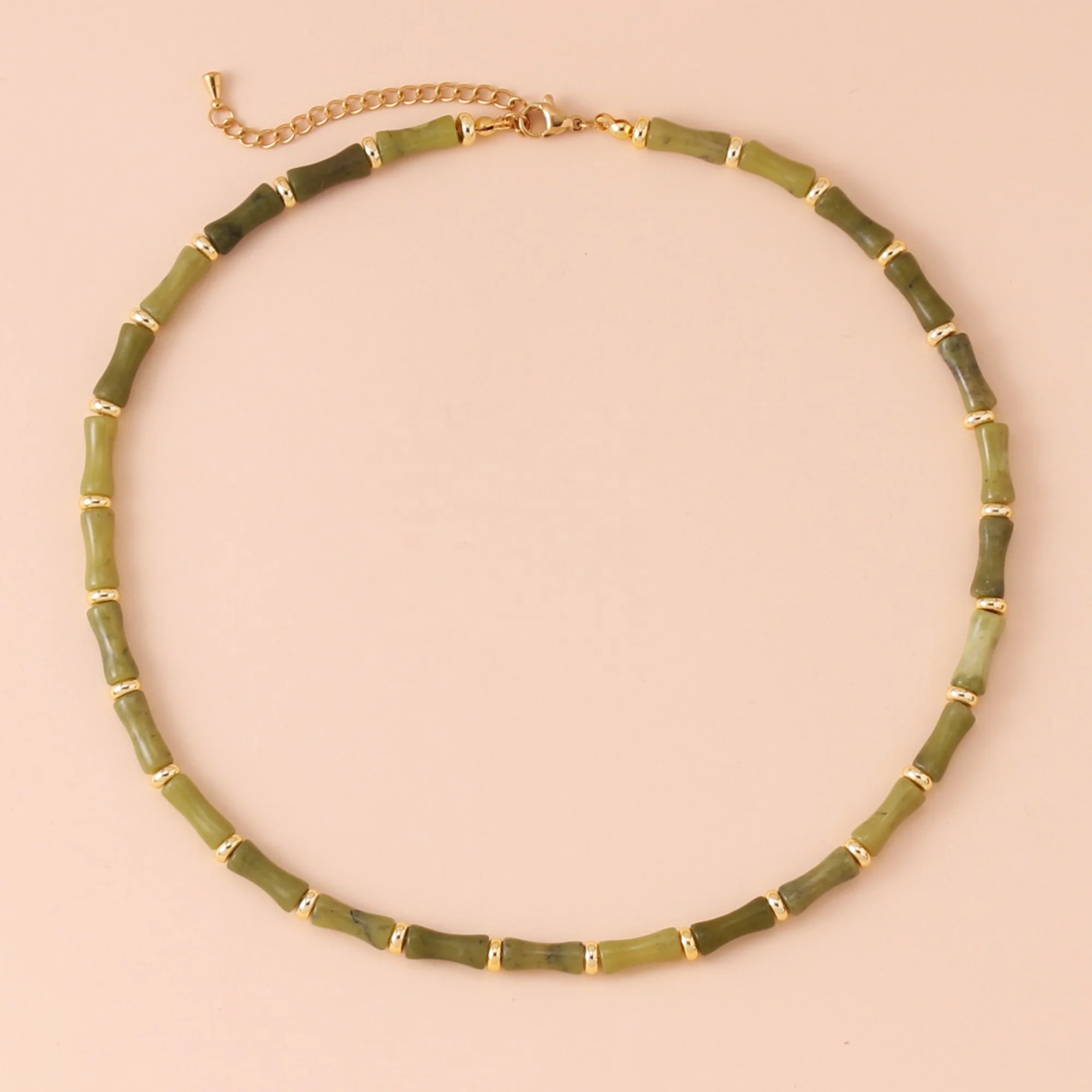 

New Natural Stone Olive Jade Bamboo Tube Beaded Choker Necklaces Fashionable Women Collar Necklace Designer Jewelry Dropshipping