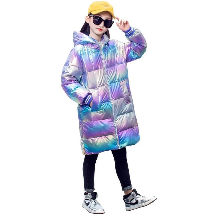 

M1358 Winter Boy Girl Long Warm Coats Puff Hooded Outerwear Children's Down Jacket, Picture showed