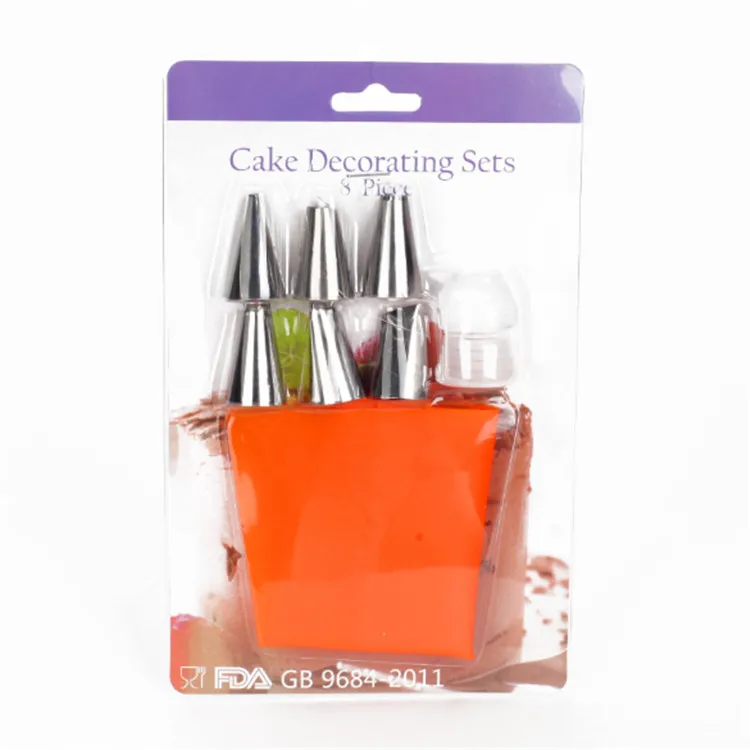 

8 PCS/Set cake baking tools silicone Pastry Cream Piping bag Set with 6 Stainless Steel Nozzle for cake decoration