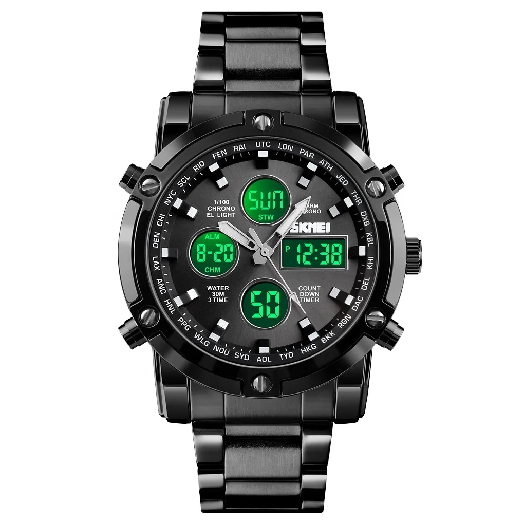 

New Fashion Watch Men's Steel Band Watch Three Time Big Dial Business Men's Electronic Watch Wholesale