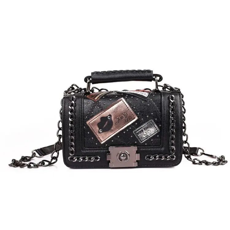 

2020 popular hot sell brands trendy women purse pu leather badges patches mini bag shoulder handbags, Black,pink,gray