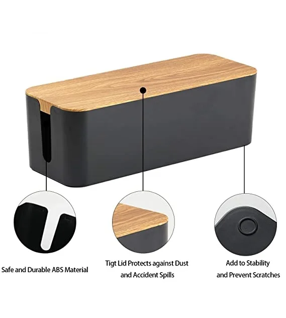 

Cable Box to Hide Wires Power Strips Electrical Cord from TVs Computers Cable Management Organizer Box, White+wooden style