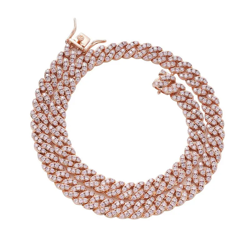 

Hip Hop Jewelry 8MM White Gold Plated Cuban Link CZ Prong Link Chain Necklace Diamond Cuban Chain for men