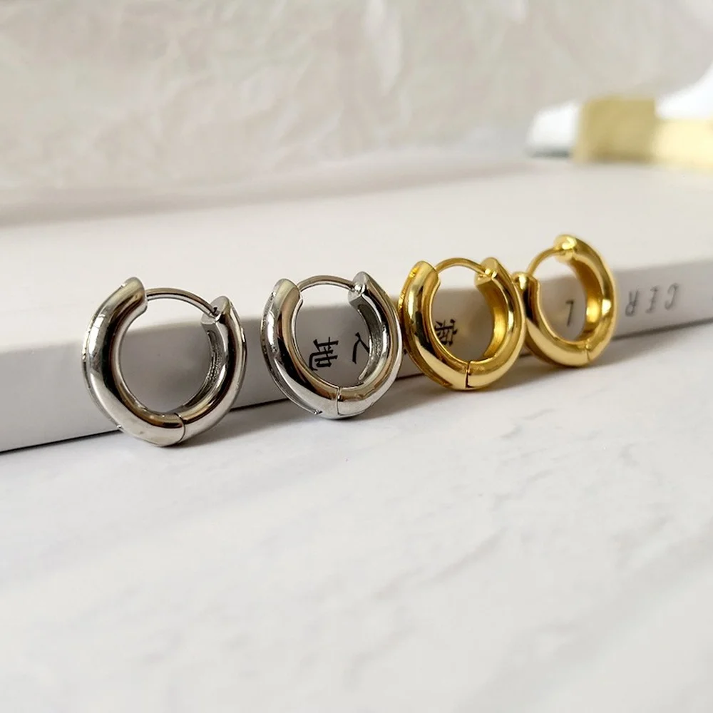 

Trendy Solid Gold Perfectly Round Huggie Earrings Minimalist Earrings Small Hoops Unisex Polished Earrings