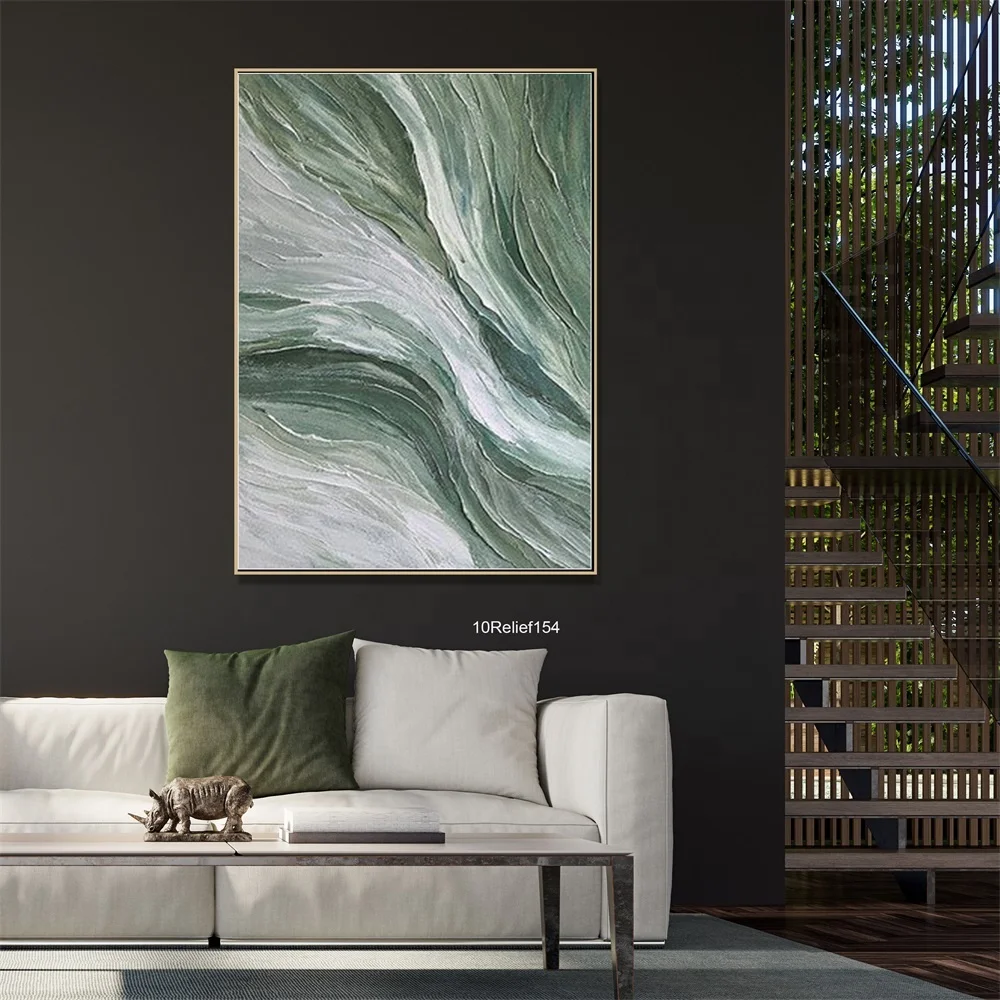 

Modern Thick Texture Relief 3D Green and White Abstract Paintings Handmade Oil Painting On Canvas For Home Decoration Wall Art