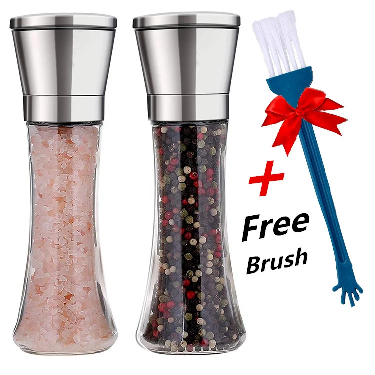 Low MOQ Amazon Hot Sale Stainless Steel Salt and Pepper Grinder Set Pepper Mill Glass with Adjustable Coarseness