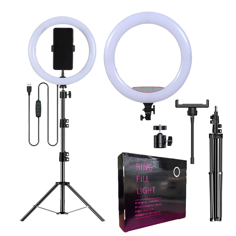 

Professional Live Stream 10 12 18 Inch Usb Camera Stand With Star Shape Selfie Ring Light Clip Tripod, Black