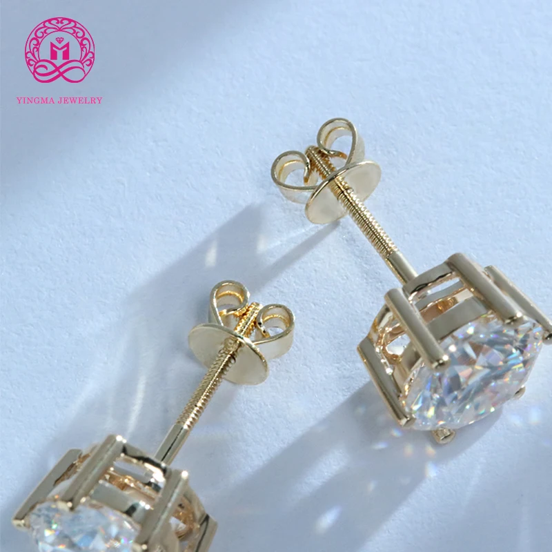 

GRA certified VVS round shape 0.5ct/1ct/ 2ct moissanite stud earrings 14K yellow gold screw back moissanite earrings for women