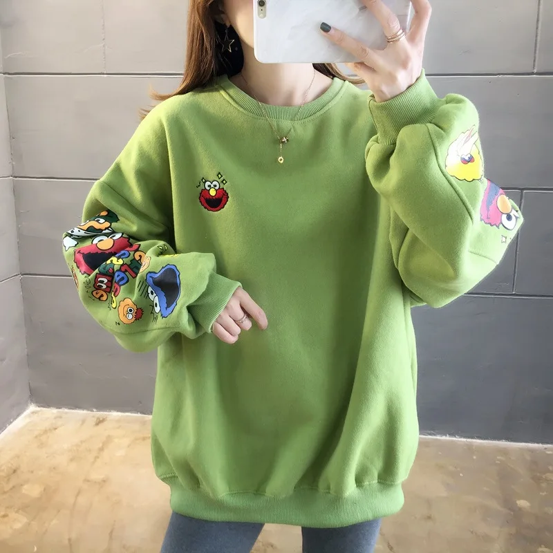 

Wholesale Cartoon Fleece Thick Warm Hoodies Women Long Sleeve Winter Clothing Sweatshirts Plain Pullover Tops Coat Streetwear