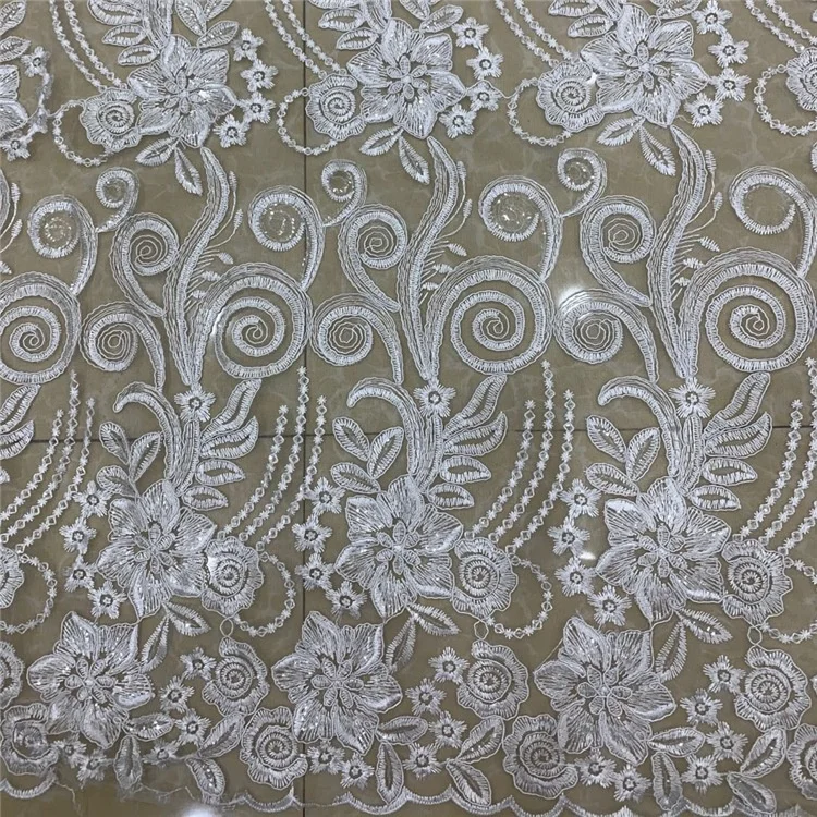 

Fancy wedding dress embroidery bridal white lace fabric materials, Accept customized color