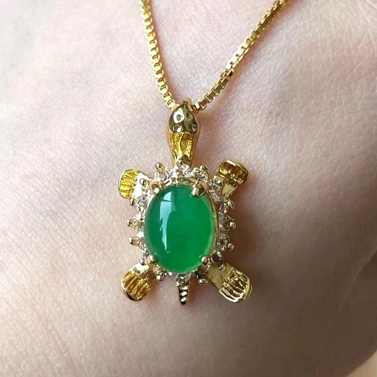 

Turtle Necklace, Jade Tortoise Pendant ,Lovely Green Long Life Jade Turtle Pendant Jewelry Inlaid 18K Gold Hot Sale