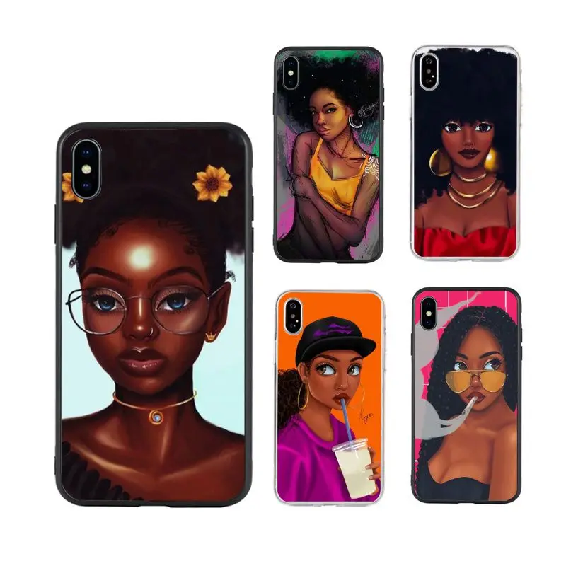 

Black Girl Magic Melanin Poppin fashion art Phone Case for iPhone X XR Xs Max 11 11Pro 11ProMax 12 12pro max luxury fundas, Black/transparent
