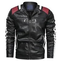 

Mens Casual Stand Collar Zip UP Long Sleeve Mixed Color jaqueta couro moto Stylish PU Faux Leather Motorcycle Jackets