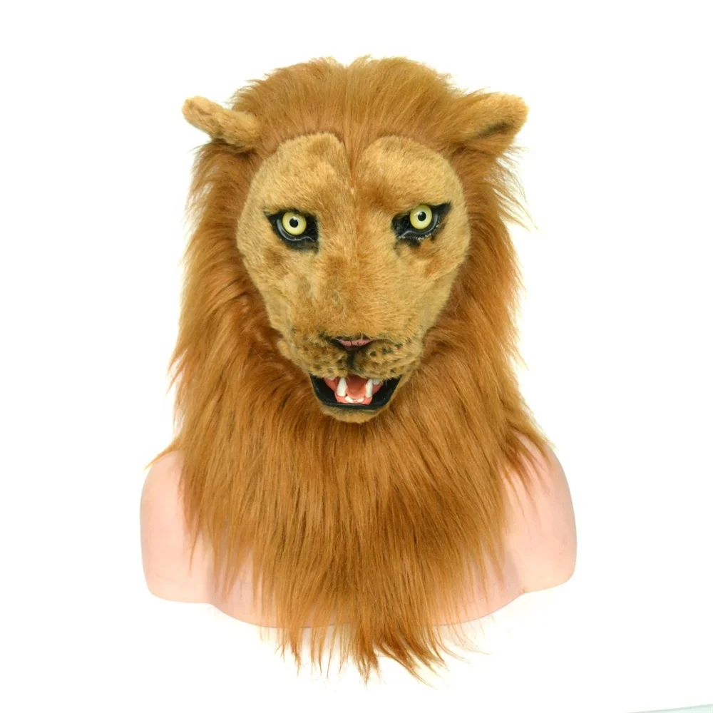 

Brown Lion Moving Mouth Mask Head Mask Realistic Animal Halloween Mask for Halloween Cosplay Costume Party