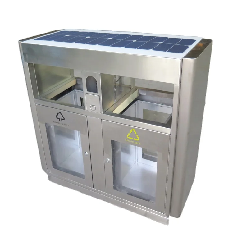 

Stainless Steel Outdoor Smart Bin Commercial Waste Trash Bin Garbage Recycle Can With Solar Panel