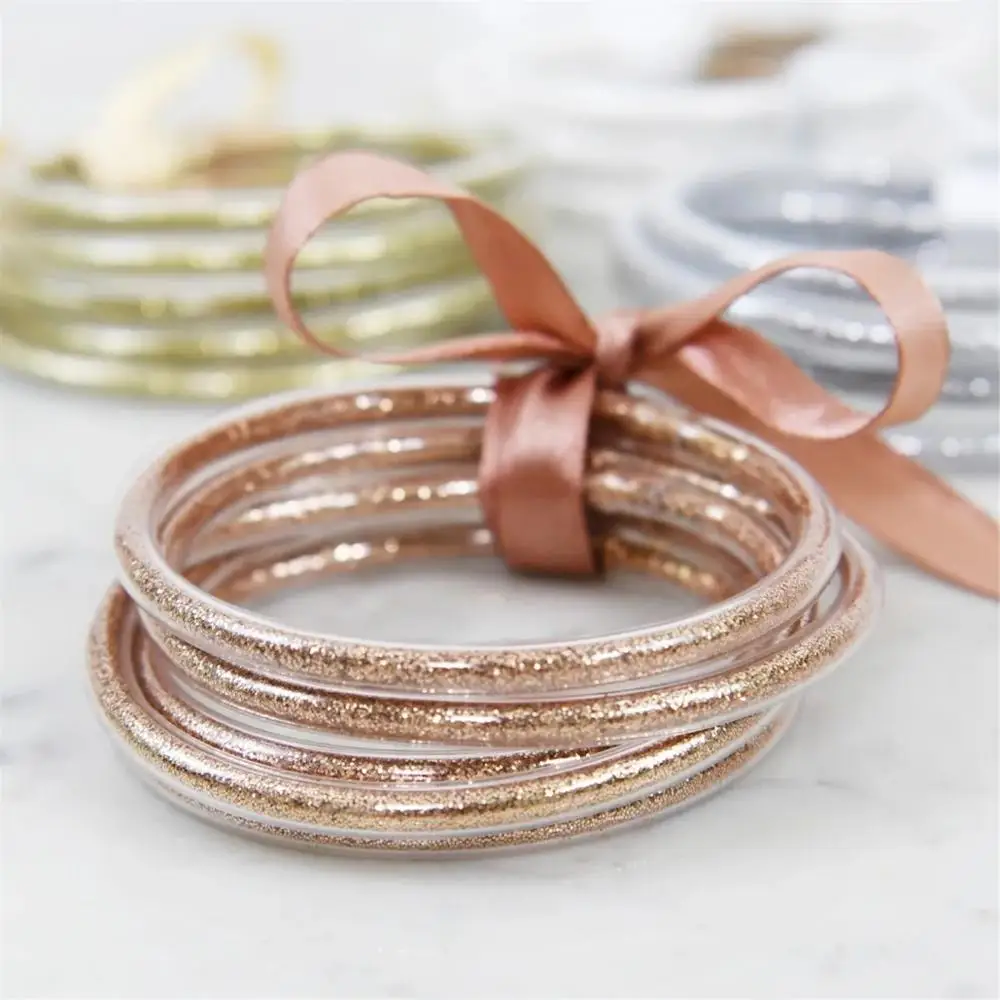 

Fashion Glitter Tube Bangles Glitter Filled Jelly Bangle Bracelet Set, Gold, rainbow