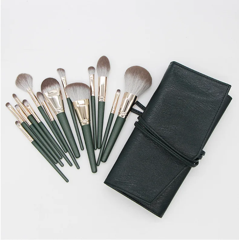

Private Label Super Soft High Quality Dark Green Luxury Makeup Brushes Set