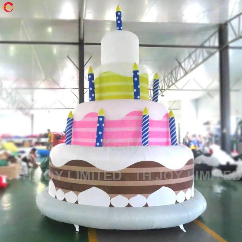 

free ship to door 4m high giant inflatable cake model advertising inflatable birthday cake balloons, Customized