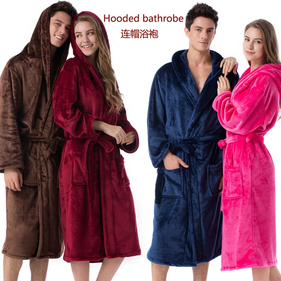 

Winter couple morning robe thickened long flannel bathrobe homewear pajamas wholesale unisex gown nightdress