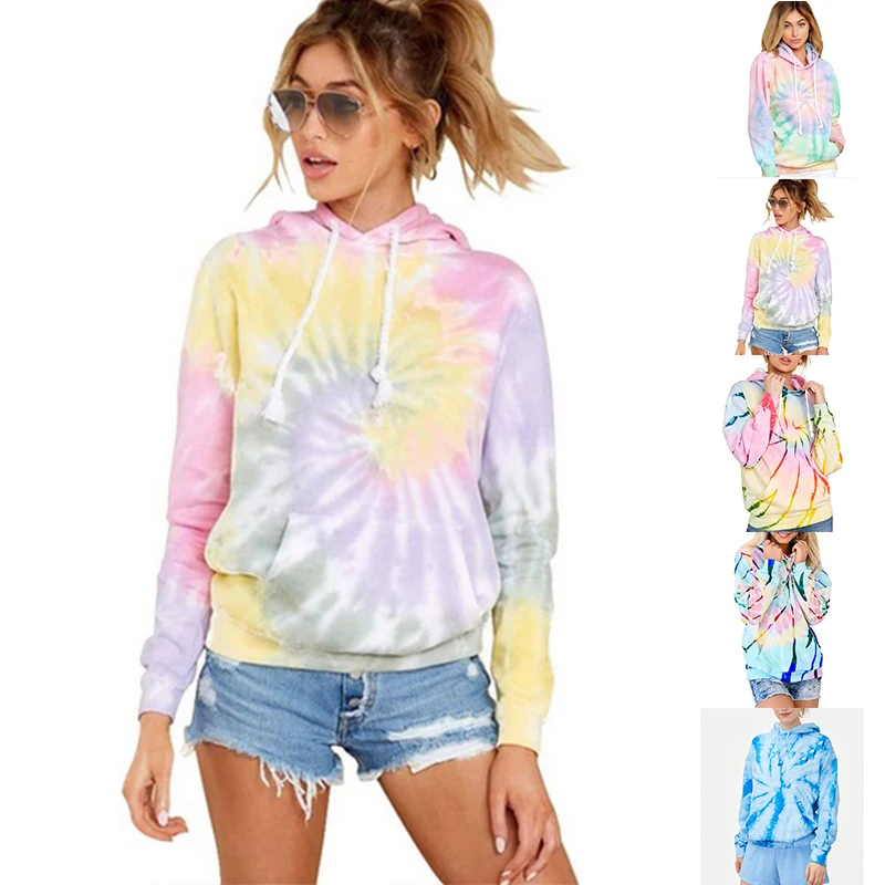 

Custom Design Your Own Logo Tie Dry Style Women Hoodies Ladies Long Sleeve Plain Pullover Sweatshirt