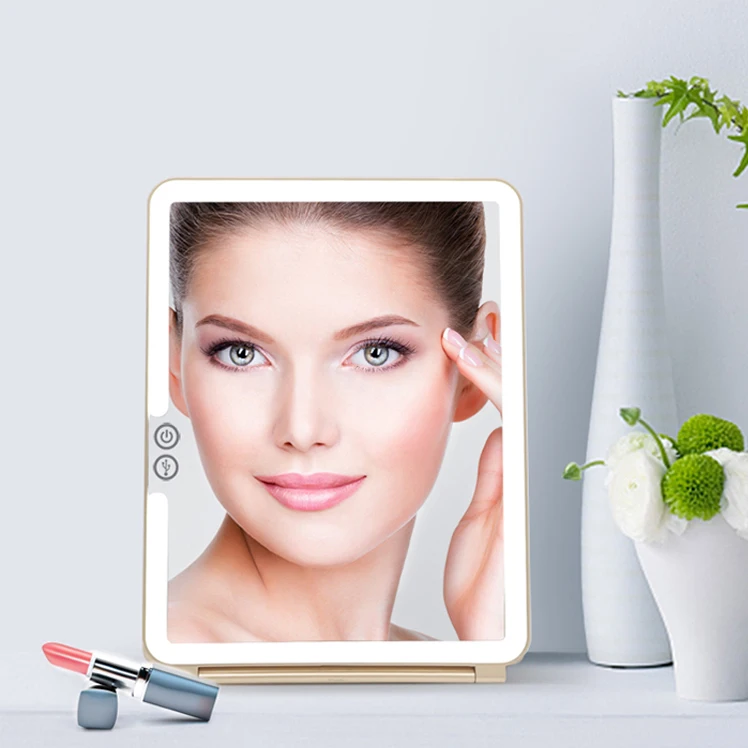 

Square Portable Vanity Mirror LED lighted Large Foldable Makeup Travel Mirror, Pantone for portable vanity mirror