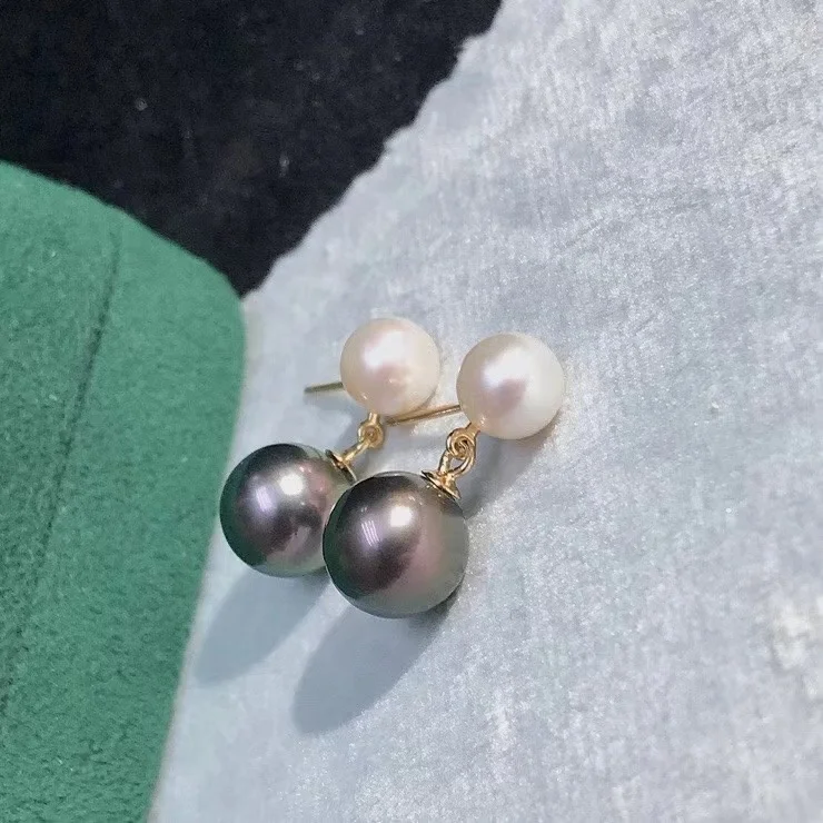 

E505 6-10mm DIY Natural Freshwater pearl charm earrings mounting accessory 925 sterling silver Gold Plated jewelry for women