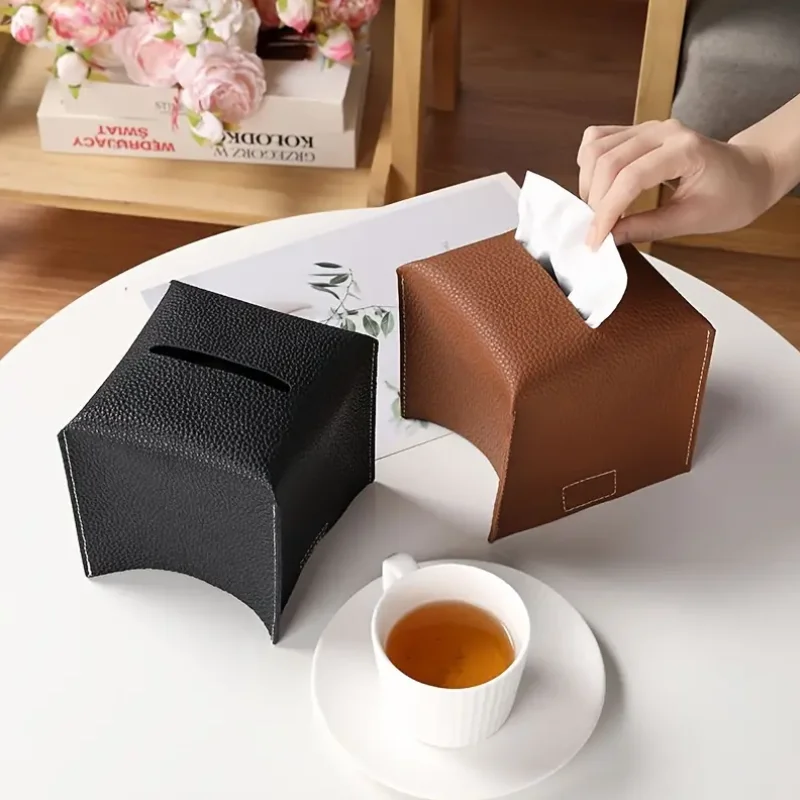 Coffee Table Living Room Bathroom Waterproof Tissue Towel Bag PU Leather Square Tissue Box Cover Car-mounted Cube Tissue Box
