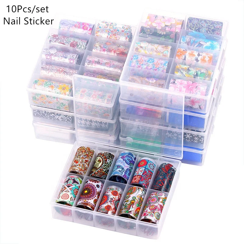 

Enke 10Pcs/set 4cm*120cm Colorful Laser Nail Sticker 2020 New Nail Art Supplies Transfer Starry Sky Paper Sticker Tool XK01-10