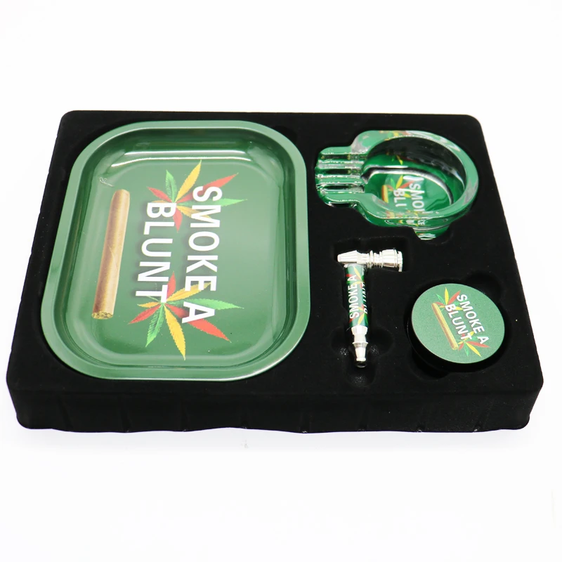 

Fast Shipping Gift Box Packaging Tobacco Grinder Smoking Pipe Weed Rolling Tray Glass Ashtray Combination Set for herb/ weed