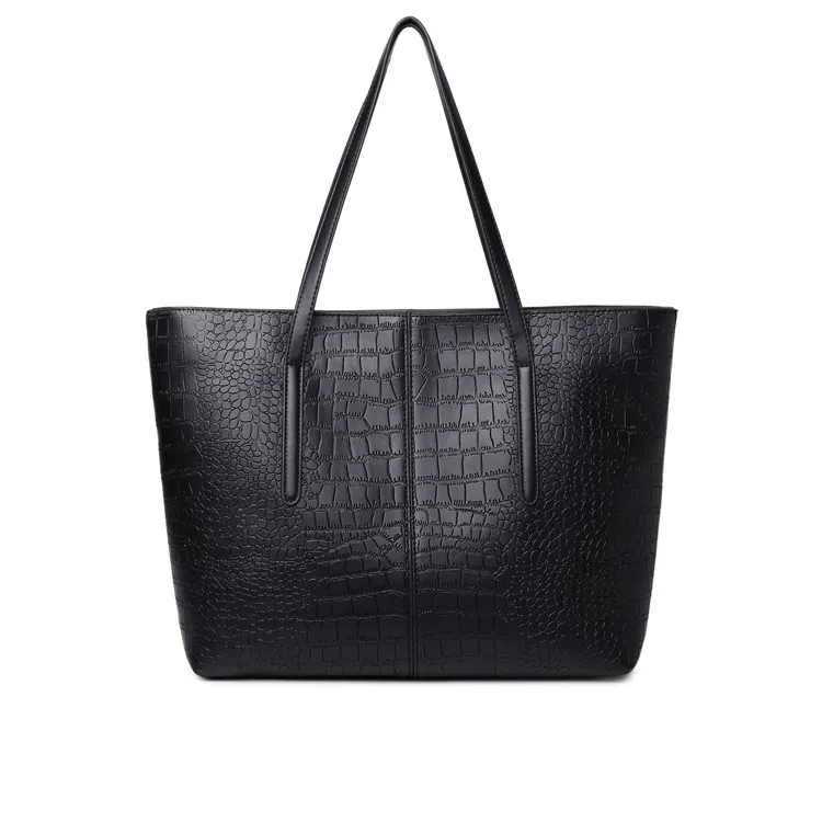 

high quality fashion soft pu leather shoulder wom tote bag ladi pu leather handbags, Black