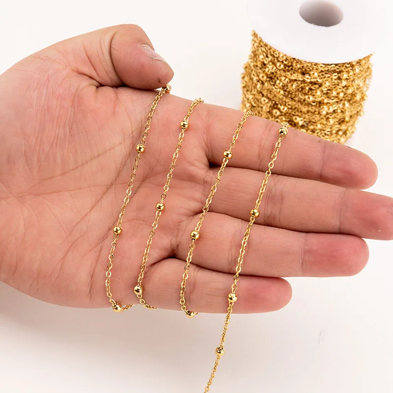 

304 stainless steel 18k gold necklace beaded chain, As pic