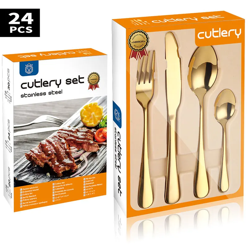 

PVD Titanium Gold Plated Spoon And Fork Set, 24PCS Gold Cutlery Set, Cutlery Stainless Steel For Wedding, Sliver, gold, rose gold, black, iridescent